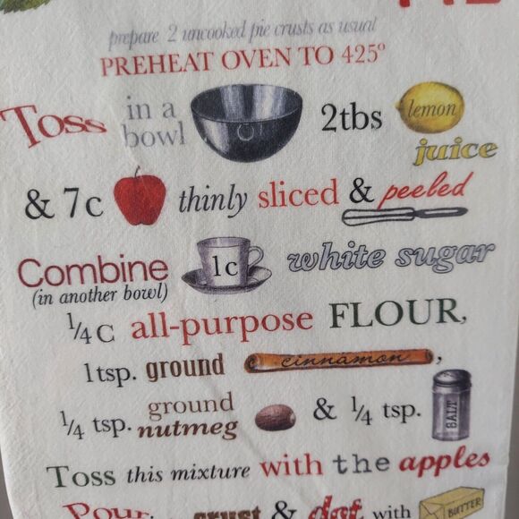 Mary Lake Thompson Flour Sack Towel 30" x 30" Apple Pie Recipe Kitchen Towel - Picture 4 of 5